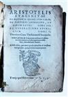 ARISTOTLE.  De historia animalium lib. IX, de partibus animalium, et earum causis libri IIII, de generatione animalium libri V.  1545